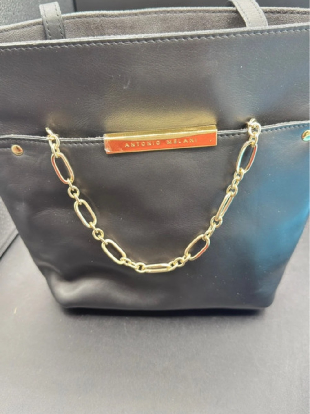 ANTONIO MELANI Black Tote with Gold Chain Accent